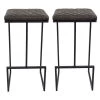 Quincy 29 in. Quilted Stitched Leather Black Metal Bar Stool with Footrest Set of 2 in Grey by Leisuremod