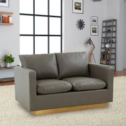 Nervo 55" Mid-Century Modern Upholstered Leather 2-Seater Loveseat With Gold Frame in Grey by Leisuremod -EVERGLADE HOME Shop grey leisuremod loveseats ns55gr l 31 1000