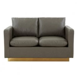 Nervo 55" Mid-Century Modern Upholstered Leather 2-Seater Loveseat With Gold Frame in Grey by Leisuremod -EVERGLADE HOME Shop grey leisuremod loveseats ns55gr l c3 1000