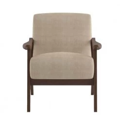 Lonita Light Brown Velvet Upholstered Solid Wood Walnut Finish Accent Chair by EVERGLADE HOME