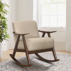 Bracco Light Brown Mid-Century Fabric Upholstery Solid Wood Rocking Chair by EVERGLADE HOME 15 Bracco Light Brown Mid-Century Fabric Upholstery Solid Wood Rocking Chair by EVERGLADE HOME -EVERGLADE HOME Shop light brown everglade home accent chairs lx 1034br 1 31 1000