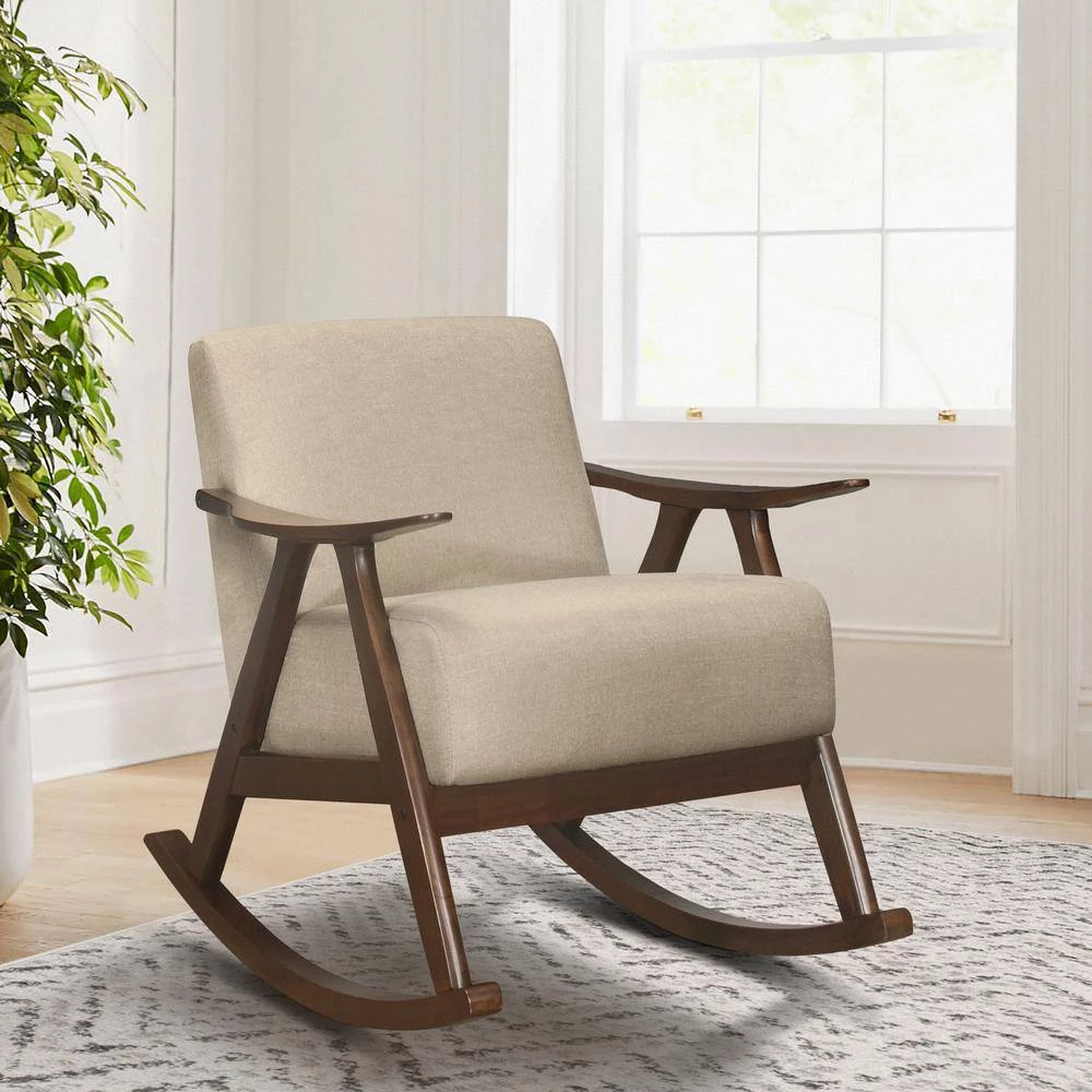 Bracco Light Brown Mid-Century Fabric Upholstery Solid Wood Rocking Chair by EVERGLADE HOME 8 Bracco Light Brown Mid-Century Fabric Upholstery Solid Wood Rocking Chair by EVERGLADE HOME - Image 8