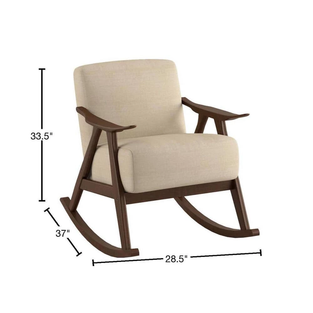 Bracco Light Brown Mid-Century Fabric Upholstery Solid Wood Rocking Chair by EVERGLADE HOME 3 Bracco Light Brown Mid-Century Fabric Upholstery Solid Wood Rocking Chair by EVERGLADE HOME - Image 3