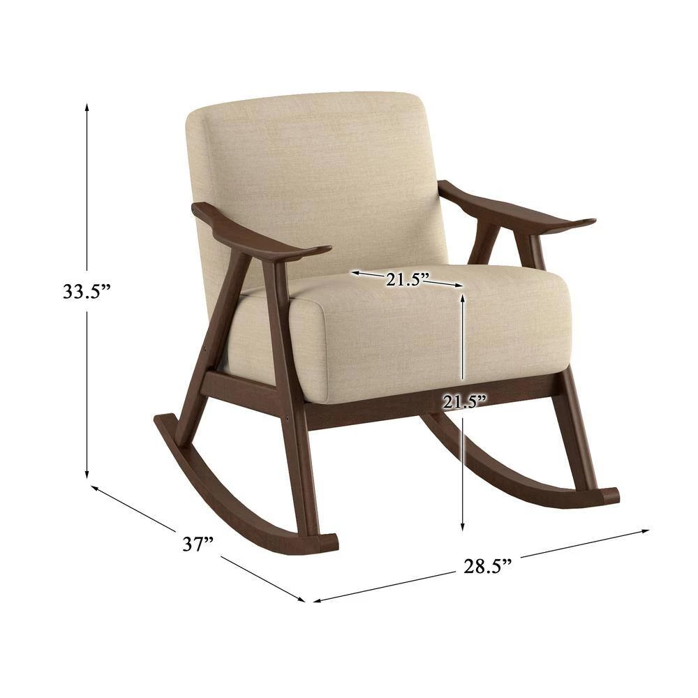Bracco Light Brown Mid-Century Fabric Upholstery Solid Wood Rocking Chair by EVERGLADE HOME 7 Bracco Light Brown Mid-Century Fabric Upholstery Solid Wood Rocking Chair by EVERGLADE HOME - Image 7