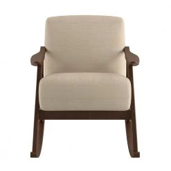 Bracco Light Brown Mid-Century Fabric Upholstery Solid Wood Rocking Chair by EVERGLADE HOME