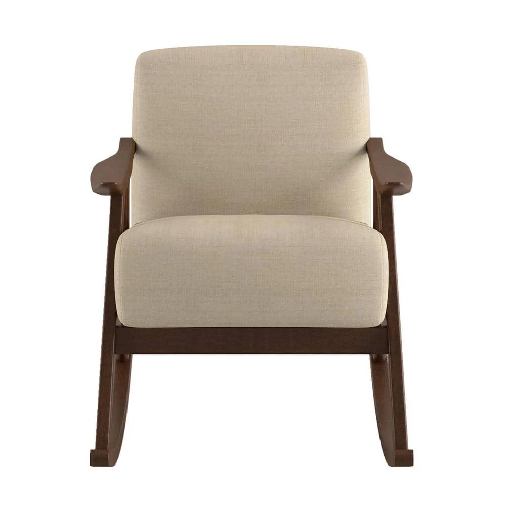Bracco Light Brown Mid-Century Fabric Upholstery Solid Wood Rocking Chair by EVERGLADE HOME 1 Bracco Light Brown Mid-Century Fabric Upholstery Solid Wood Rocking Chair by EVERGLADE HOME