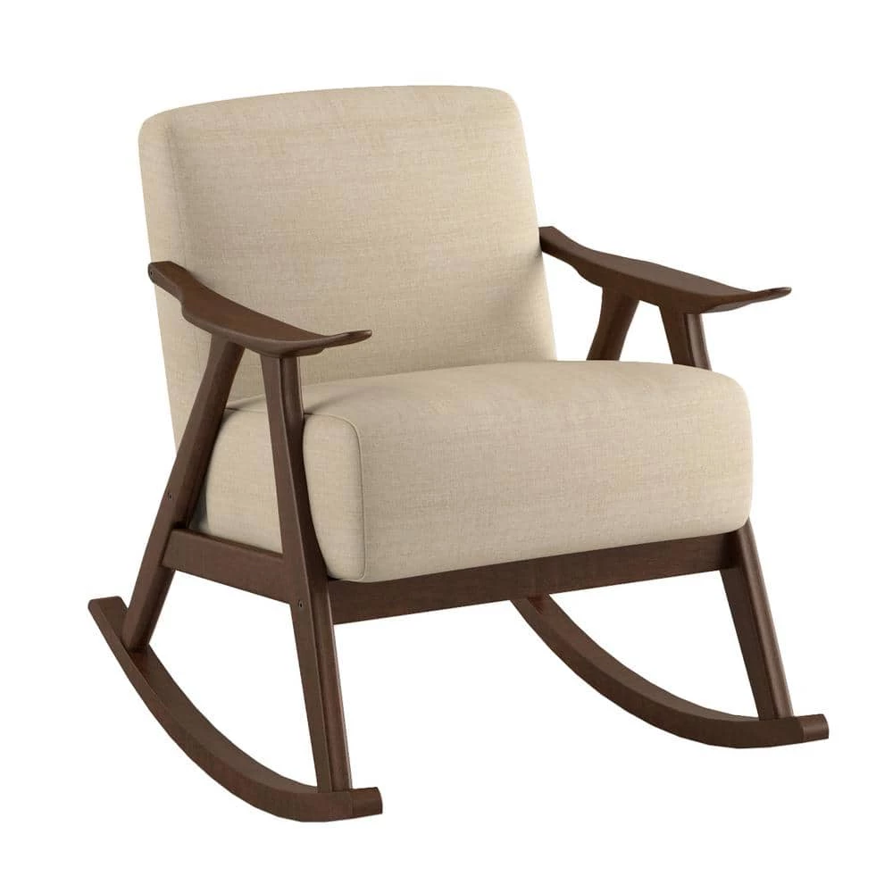 Bracco Light Brown Mid-Century Fabric Upholstery Solid Wood Rocking Chair by EVERGLADE HOME 4 Bracco Light Brown Mid-Century Fabric Upholstery Solid Wood Rocking Chair by EVERGLADE HOME - Image 4
