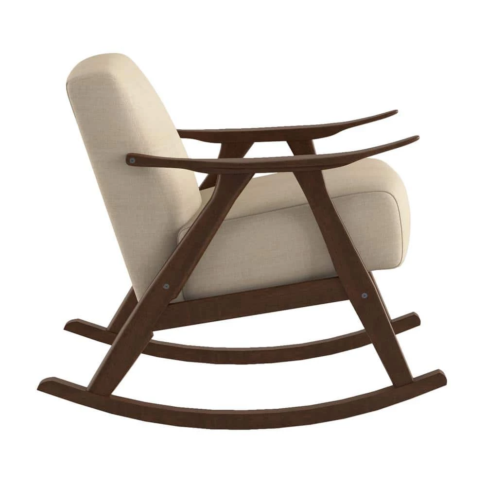 Bracco Light Brown Mid-Century Fabric Upholstery Solid Wood Rocking Chair by EVERGLADE HOME 2 Bracco Light Brown Mid-Century Fabric Upholstery Solid Wood Rocking Chair by EVERGLADE HOME - Image 2
