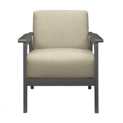 Ride Light Brown Textured Upholstery Solid Wood Antique Gray Finish Accent Chair by EVERGLADE HOME