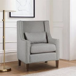 Dorsey Light Gray Textured Upholstery High Back Accent Chair by EVERGLADE HOME -EVERGLADE HOME Shop light gray everglade home accent chairs lx 1114gy 1 31 1000