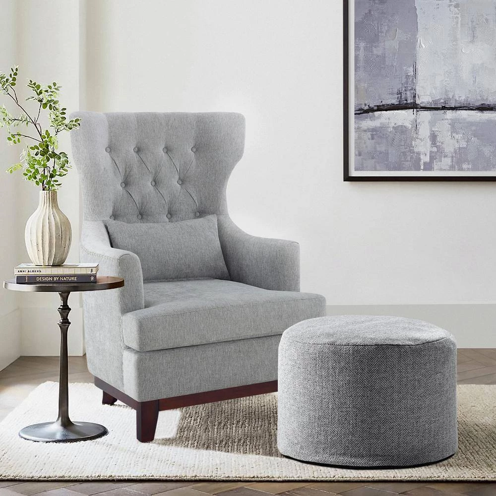 Davi Light Gray Textured Upholstery Tufted Back Wingback Chair by EVERGLADE HOME 8 Davi Light Gray Textured Upholstery Tufted Back Wingback Chair by EVERGLADE HOME - Image 8