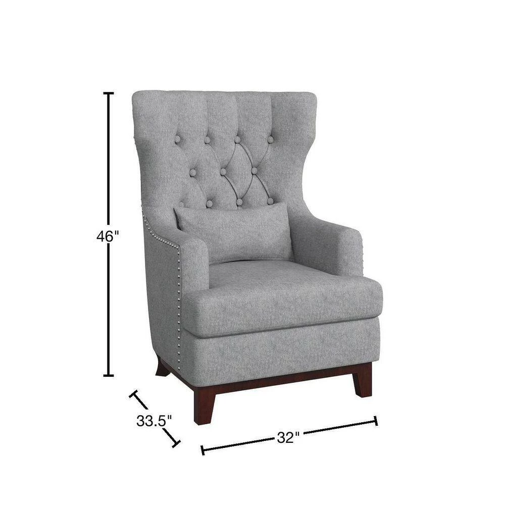 Davi Light Gray Textured Upholstery Tufted Back Wingback Chair by EVERGLADE HOME 3 Davi Light Gray Textured Upholstery Tufted Back Wingback Chair by EVERGLADE HOME - Image 3