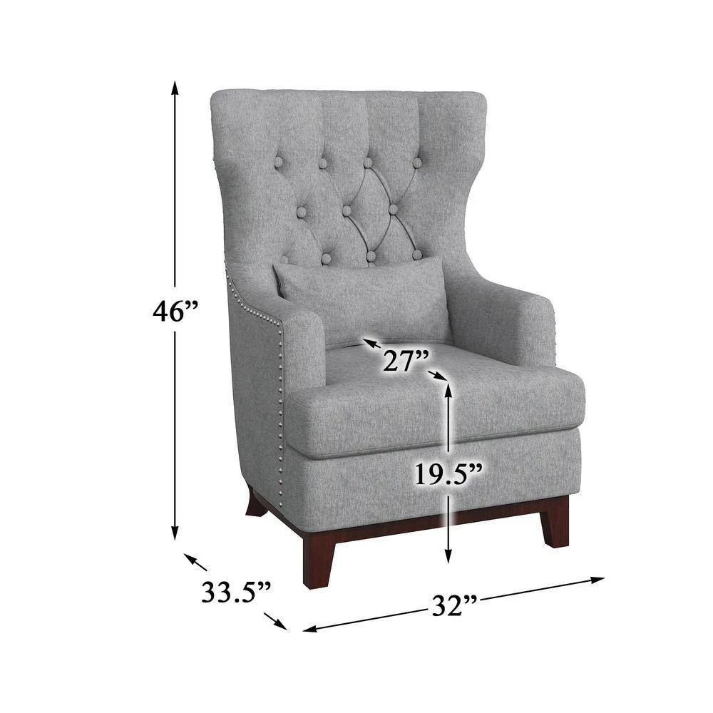 Davi Light Gray Textured Upholstery Tufted Back Wingback Chair by EVERGLADE HOME 7 Davi Light Gray Textured Upholstery Tufted Back Wingback Chair by EVERGLADE HOME - Image 7