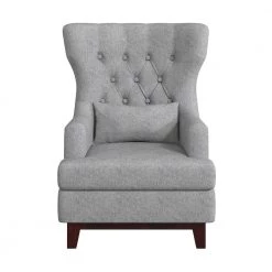 Davi Light Gray Textured Upholstery Tufted Back Wingback Chair by EVERGLADE HOME
