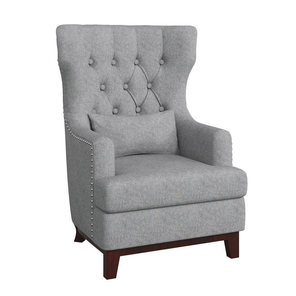 Davi Light Gray Textured Upholstery Tufted Back Wingback Chair by EVERGLADE HOME 4 Davi Light Gray Textured Upholstery Tufted Back Wingback Chair by EVERGLADE HOME - Image 4