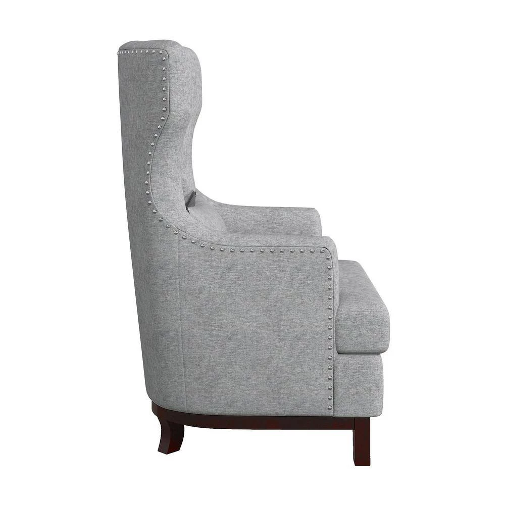 Davi Light Gray Textured Upholstery Tufted Back Wingback Chair by EVERGLADE HOME 2 Davi Light Gray Textured Upholstery Tufted Back Wingback Chair by EVERGLADE HOME - Image 2