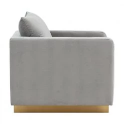 Nervo Modern Gold Frame Light Grey Velvet Upholstered Accent Arm Chair With Removable cushions by Leisuremod -EVERGLADE HOME Shop light grey leisuremod accent chairs ns32lgr 1f 1000