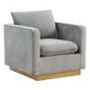 Nervo Modern Gold Frame Light Grey Velvet Upholstered Accent Arm Chair With Removable cushions by Leisuremod