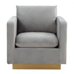 Nervo Modern Gold Frame Light Grey Velvet Upholstered Accent Arm Chair With Removable cushions by Leisuremod -EVERGLADE HOME Shop light grey leisuremod accent chairs ns32lgr c3 1000