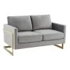 Lincoln Modern 55" Mid-Century Modern Upholstered Velvet Loveseat with Gold Frame in Light Grey by Leisuremod