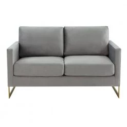 Lincoln Modern 55" Mid-Century Modern Upholstered Velvet Loveseat with Gold Frame in Light Grey by Leisuremod -EVERGLADE HOME Shop light grey leisuremod loveseats la55lgr c3 1000