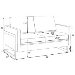 Lincoln Modern 55" Mid-Century Modern Upholstered Velvet Loveseat with Gold Frame in Light Grey by Leisuremod -EVERGLADE HOME Shop light grey leisuremod loveseats la55lgr fa 1000