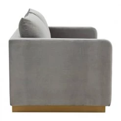 Nervo 55" Mid-Century Modern Upholstered Velvet 2-Seater Loveseat With Gold Frame in Light Grey by Leisuremod -EVERGLADE HOME Shop light grey leisuremod loveseats ns55lgr 1f 1000