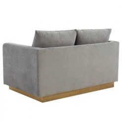 Nervo 55" Mid-Century Modern Upholstered Velvet 2-Seater Loveseat With Gold Frame in Light Grey by Leisuremod -EVERGLADE HOME Shop light grey leisuremod loveseats ns55lgr 44 1000