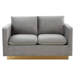 Nervo 55" Mid-Century Modern Upholstered Velvet 2-Seater Loveseat With Gold Frame in Light Grey by Leisuremod -EVERGLADE HOME Shop light grey leisuremod loveseats ns55lgr c3 1000