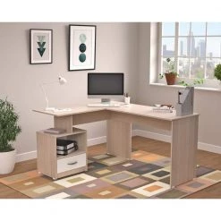 59.1 in. W L-Shaped Maple-White Computer Desk with 1-Drawer by Inval -EVERGLADE HOME Shop maple white inval computer desks et 6215 31 1000