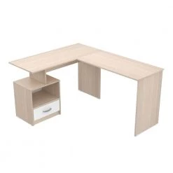 59.1 in. W L-Shaped Maple-White Computer Desk with 1-Drawer by Inval