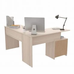 59.1 in. W L-Shaped Maple-White Computer Desk with 1-Drawer by Inval -EVERGLADE HOME Shop maple white inval computer desks et 6215 66 1000