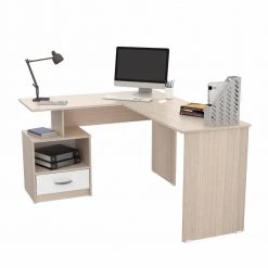 59.1 in. W L-Shaped Maple-White Computer Desk with 1-Drawer by Inval -EVERGLADE HOME Shop maple white inval computer desks et 6215 77 1000