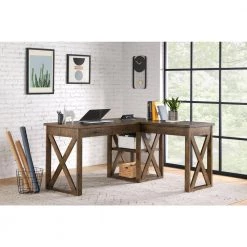 Rustic 60 in. Rectangular Natural Brown Computer L Desk with Fingerprint Lock by Martin Svensson Home 21 Rustic 60 in. Rectangular Natural Brown Computer L Desk with Fingerprint Lock by Martin Svensson Home -EVERGLADE HOME Shop natural brown martin svensson home computer desks 7900403 31 1000