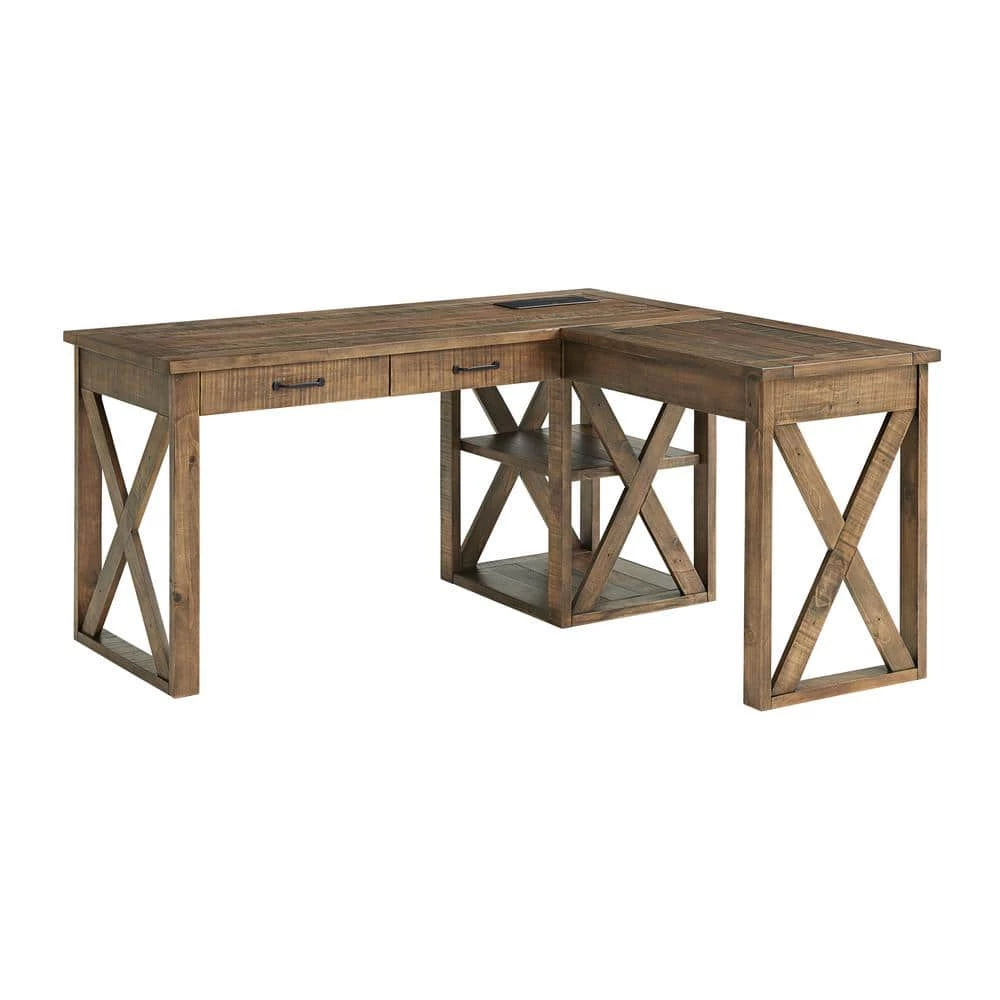 Rustic 60 in. Rectangular Natural Brown Computer L Desk with Fingerprint Lock by Martin Svensson Home 1 Rustic 60 in. Rectangular Natural Brown Computer L Desk with Fingerprint Lock by Martin Svensson Home