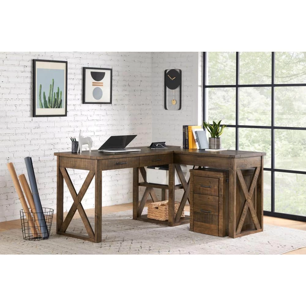 Rustic 60 in. Rectangular Natural Brown Computer L Desk with Fingerprint Lock by Martin Svensson Home 10 Rustic 60 in. Rectangular Natural Brown Computer L Desk with Fingerprint Lock by Martin Svensson Home - Image 10