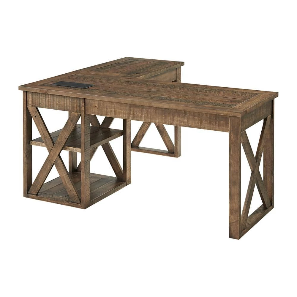 Rustic 60 in. Rectangular Natural Brown Computer L Desk with Fingerprint Lock by Martin Svensson Home 5 Rustic 60 in. Rectangular Natural Brown Computer L Desk with Fingerprint Lock by Martin Svensson Home - Image 5