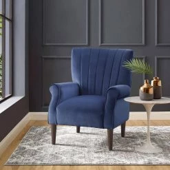 Carlson Navy Blue Velvet Club Channel Tufted Back Accent Chair by EVERGLADE HOME -EVERGLADE HOME Shop navy blue everglade home accent chairs lx 1047bu 1 31 1000