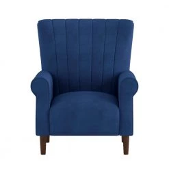 Carlson Navy Blue Velvet Club Channel Tufted Back Accent Chair by EVERGLADE HOME