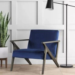 Jenson Navy Velvet Solid Wood Frame Accent Chair by EVERGLADE HOME -EVERGLADE HOME Shop navy everglade home accent chairs lx 1111nv 1 31 1000