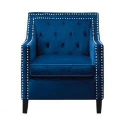 Ceylon Navy Velvet Tufted Back Accent Chair by EVERGLADE HOME