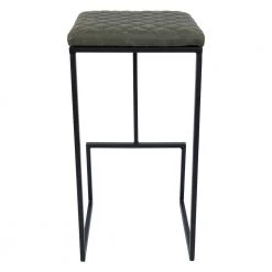 Quincy 29" Quilted Stitched Leather Black Metal Bar Stool With Footrest in Olive Green by Leisuremod -EVERGLADE HOME Shop olive green leisuremod bar stools qs29g 44 1000