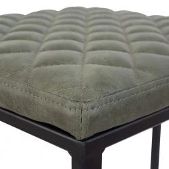 Quincy 29" Quilted Stitched Leather Black Metal Bar Stool With Footrest in Olive Green by Leisuremod -EVERGLADE HOME Shop olive green leisuremod bar stools qs29g 4f 1000