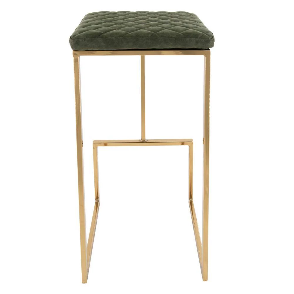 Quincy 29" Quilted Stitched Leather Gold Metal Bar Stool With Footrest in Olive Green by Leisuremod 5 Quincy 29" Quilted Stitched Leather Gold Metal Bar Stool With Footrest in Olive Green by Leisuremod - Image 5