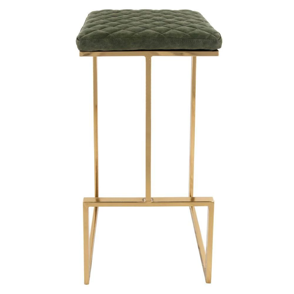 Quincy 29" Quilted Stitched Leather Gold Metal Bar Stool With Footrest in Olive Green by Leisuremod 3 Quincy 29" Quilted Stitched Leather Gold Metal Bar Stool With Footrest in Olive Green by Leisuremod - Image 3