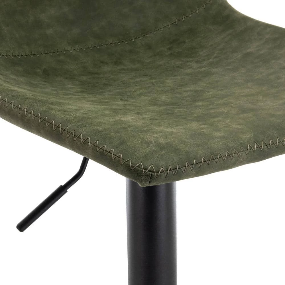 Tilbury Modern Adjustable Leather Bar Stool Black Iron Base With Footrest & 360-Degree Swivel in Olive Green by Leisuremod 6 Tilbury Modern Adjustable Leather Bar Stool Black Iron Base With Footrest & 360-Degree Swivel in Olive Green by Leisuremod - Image 6