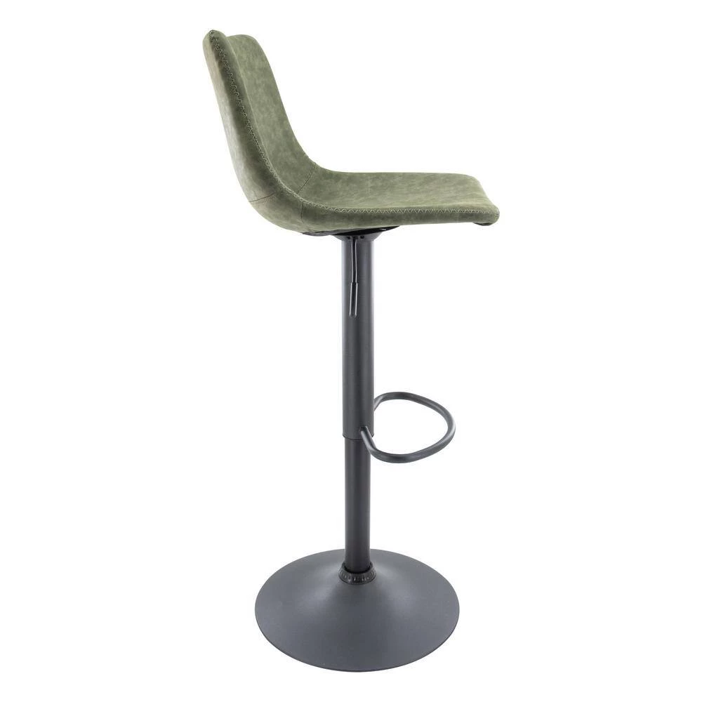 Tilbury Modern Adjustable Leather Bar Stool Black Iron Base With Footrest & 360-Degree Swivel in Olive Green by Leisuremod 4 Tilbury Modern Adjustable Leather Bar Stool Black Iron Base With Footrest & 360-Degree Swivel in Olive Green by Leisuremod - Image 4