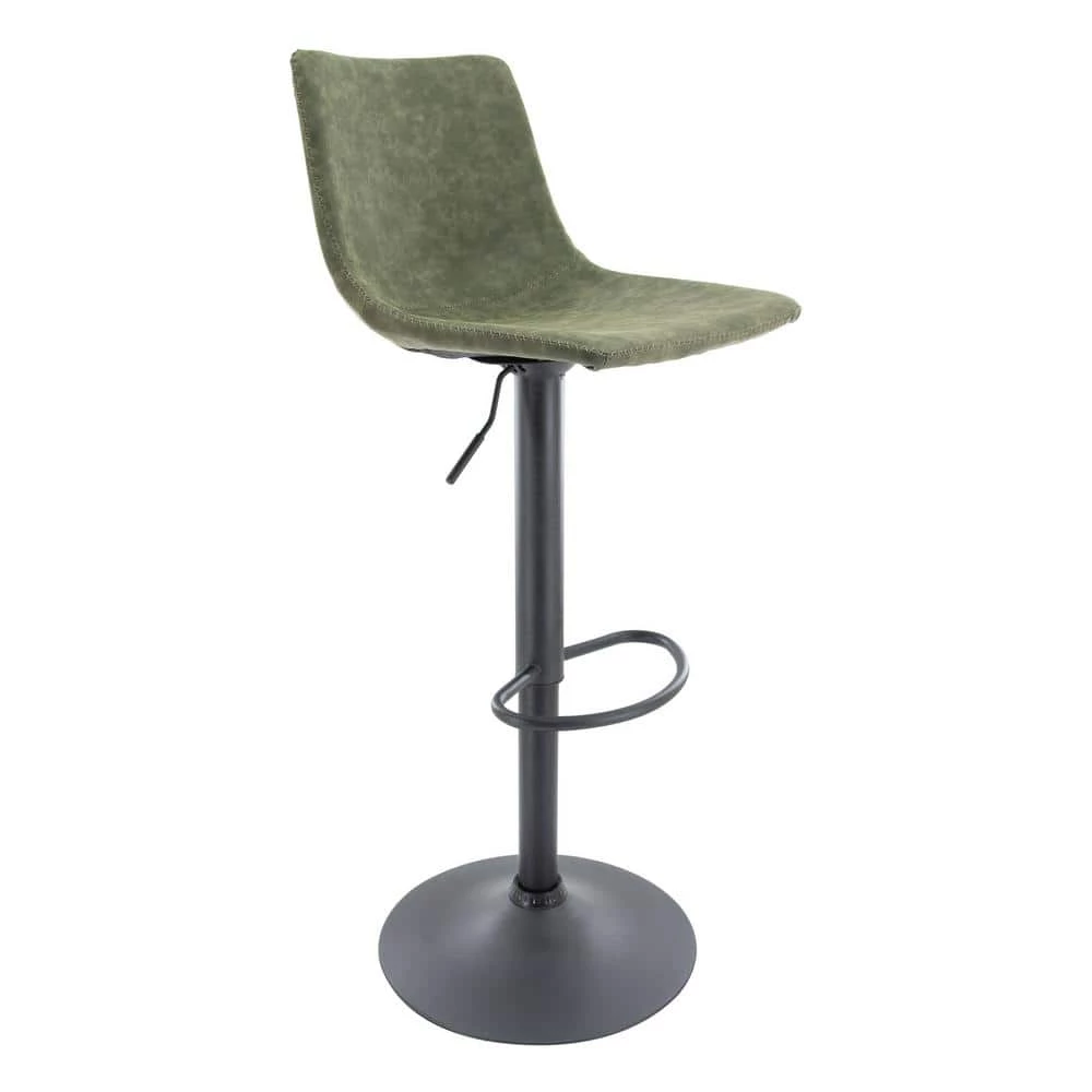 Tilbury Modern Adjustable Leather Bar Stool Black Iron Base With Footrest & 360-Degree Swivel in Olive Green by Leisuremod 1 Tilbury Modern Adjustable Leather Bar Stool Black Iron Base With Footrest & 360-Degree Swivel in Olive Green by Leisuremod