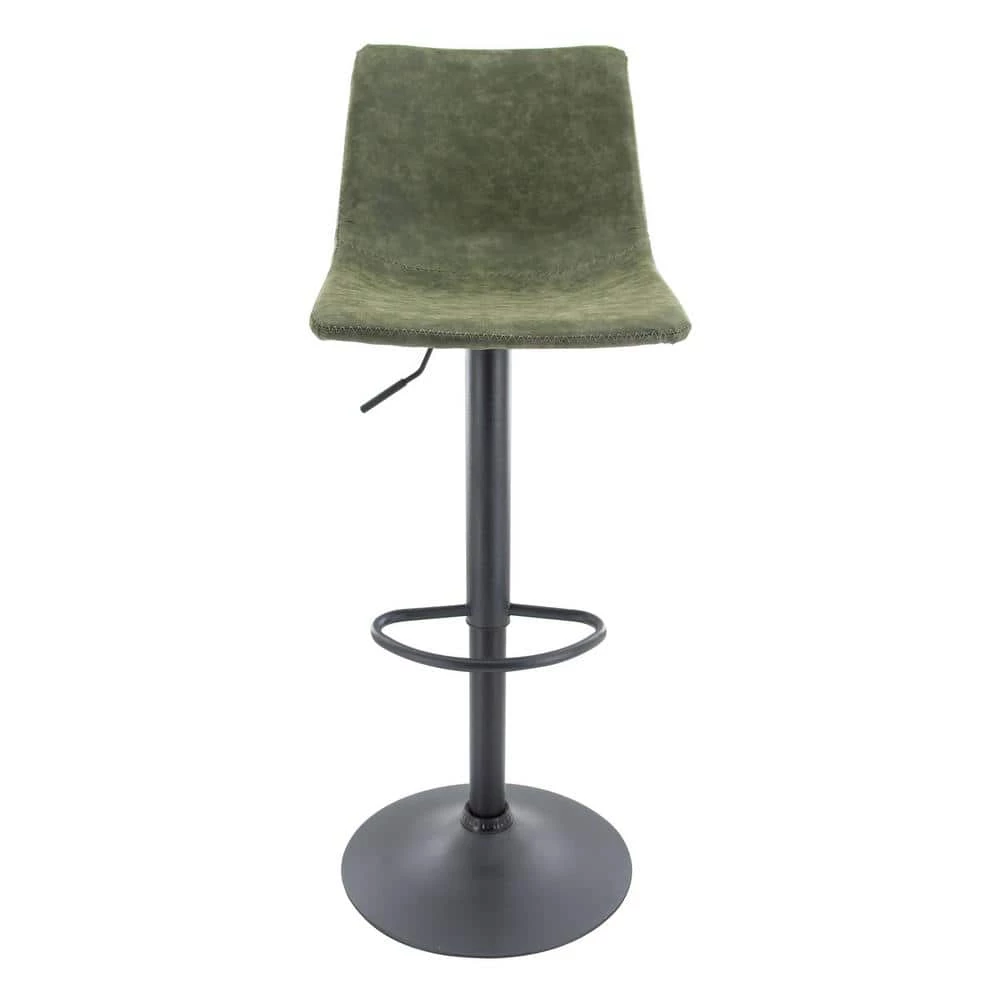 Tilbury Modern Adjustable Leather Bar Stool Black Iron Base With Footrest & 360-Degree Swivel in Olive Green by Leisuremod 3 Tilbury Modern Adjustable Leather Bar Stool Black Iron Base With Footrest & 360-Degree Swivel in Olive Green by Leisuremod - Image 3