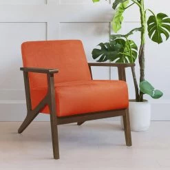 Malibu Orange Velvet Upholstered Solid Wood Walnut Finish Accent Chair by EVERGLADE HOME -EVERGLADE HOME Shop orange everglade home accent chairs lx 1031rn 1 31 1000